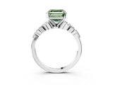 White gold Fancy Green Asscher Cut Diamond Solitaire Ring with Side Stones and Four-Prong Setting_68