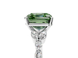 White gold Fancy Green Asscher Cut Diamond Solitaire Ring with Side Stones and Four-Prong Setting_70