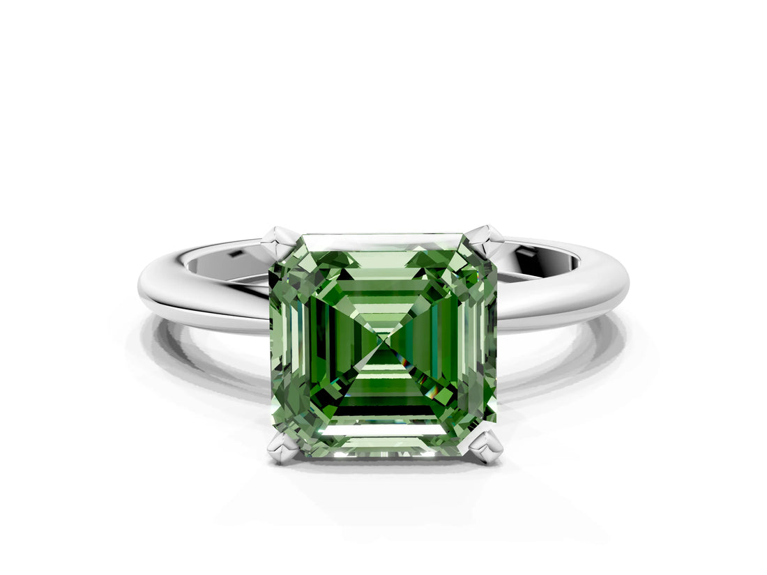 White gold Fancy Green Asscher Cut Diamond Solitaire Ring with Six-Prong Setting and Classic Band_35