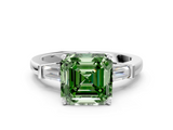 White gold Fancy Green Asscher  Cut Diamond Solitaire Ring with Tapered Baguette Accents and Four-Prong Setting_18