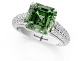 White gold Fancy Green Asscher Cut Diamond Solitaire Ring with Three-Row Pavé Band and Four-Prong Setting_42