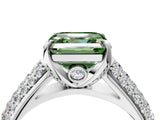 White gold Fancy Green Asscher Cut Diamond Solitaire Ring with Three-Row Pavé Band and Four-Prong Setting_45