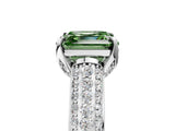 White gold Fancy Green Asscher Cut Diamond Solitaire Ring with Three-Row Pavé Band and Four-Prong Setting_46