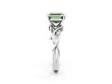 White gold Fancy Green Asscher Cut Diamond Solitaire Ring with Twisted Band and Prong Setting_42