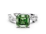 White gold Fancy Green Asscher Cut Diamond Solitaire Ring with Twisted Band and Prong Setting_46