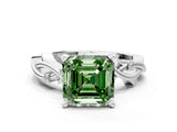 White gold Fancy Green Asscher Cut Diamond Solitaire Ring with Twisted Band and Prong Setting_58