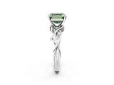 White gold Fancy Green Asscher Cut Diamond Solitaire Ring with Twisted Band and Prong Setting_60