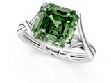 White gold Fancy Green Asscher Cut Diamond Solitaire Twist Band Prong Setting Ring_56