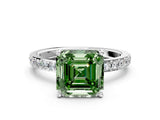 White gold Fancy Green Asscher  Cut Diamond Solitaire with Pave Band and Four-Prong Setting 1
