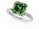 White gold Fancy Green Asscher  Cut Diamond Solitaire with Pave Band and Four-Prong Setting 2