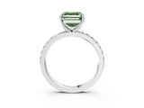 White gold Fancy Green Asscher  Cut Diamond Solitaire with Pave Band and Four-Prong Setting 4