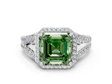 White gold Fancy Green Asscher Cut Diamond Split Shank Halo Ring with Four-Prong Setting_59
