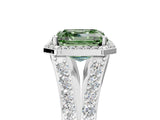 White gold Fancy Green Asscher Cut Diamond Split Shank Halo Ring with Four-Prong Setting_64