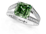 White gold Fancy Green Asscher Cut Diamond Split Shank Ring with Pavé Band and Four-Prong Setting_35