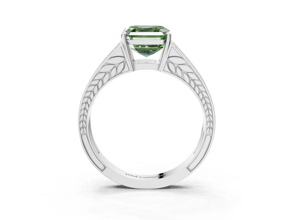 White Gold Asscher Cut Pave Split Shank Engagement Ring Setting for Fancy Green Center