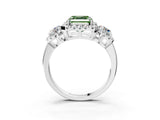 White gold Fancy Green Asscher Cut Diamond Three-Stone Halo Ring with Prong Setting and Pavé Accents_3