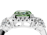 White gold Fancy Green Asscher Cut Diamond Three-Stone Halo Ring with Prong Setting and Pavé Accents_4