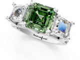 White gold Fancy Green Asscher Cut Diamond Three-Stone Ring with Channel Set Band and Four-Prong Setting_82