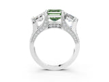White gold Fancy Green Asscher Cut Diamond Three-Stone Ring with Channel Set Band and Four-Prong Setting_84
