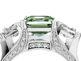 White gold Fancy Green Asscher Cut Diamond Three-Stone Ring with Channel Set Band and Four-Prong Setting_85