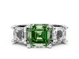 White gold Fancy Green Asscher Cut Diamond Three-Stone Ring with Channel Set Band and Four-Prong Setting_87