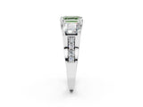 White gold Fancy Green Asscher Cut Diamond Three-Stone Ring with Channel Set Band and Four-Prong Setting_89