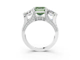 White gold Fancy Green Asscher Cut Diamond Three-Stone Ring with Channel Set Band and Four-Prong Setting_90