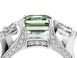 White gold Fancy Green Asscher Cut Diamond Three-Stone Ring with Channel Set Band and Four-Prong Setting_91