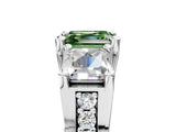 White gold Fancy Green Asscher Cut Diamond Three-Stone Ring with Channel Set Band and Four-Prong Setting_92