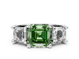 White gold Fancy Green Asscher Cut Diamond Three-Stone Ring with Channel Set Band and Four-Prong Setting_93