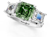 White gold Fancy Green Asscher Cut Diamond Three-Stone Ring with Channel Set Band and Four-Prong Setting_94