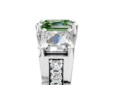 White gold Fancy Green Asscher Cut Diamond Three-Stone Ring with Channel Set Band and Four-Prong Setting_98