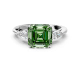 White gold Fancy Green Asscher Cut Diamond Three-Stone Ring with Pear  Side Stones and Prong Setting_142