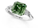 White gold Fancy Green Asscher Cut Diamond Three-Stone Ring with Pear  Side Stones and Prong Setting_143
