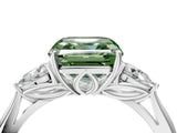White gold Fancy Green Asscher Cut Diamond Three-Stone Ring with Pear  Side Stones and Prong Setting_144