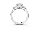 White gold Fancy Green Asscher Cut Diamond Three-Stone Ring with Pear  Side Stones and Prong Setting_145