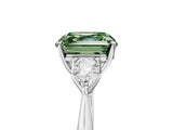 White gold Fancy Green Asscher Cut Diamond Three-Stone Ring with Pear  Side Stones and Prong Setting_147