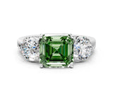 White gold Fancy Green Asscher Cut Diamond Three-Stone Ring with Prong Setting and Classic Band_51