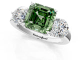 White gold Fancy Green Asscher Cut Diamond Three-Stone Ring with Prong Setting and Classic Band_52
