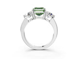 White gold Fancy Green Asscher Cut Diamond Three-Stone Ring with Prong Setting and Classic Band_54