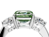White gold Fancy Green Asscher Cut Diamond Three-Stone Ring with Prong Setting and Classic Band_55