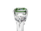 White gold Fancy Green Asscher Cut Diamond Three-Stone Ring with Prong Setting and Classic Band_56