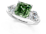 White gold Fancy Green Asscher Cut Diamond Three-Stone Ring with Prong Setting and Pavé Band_1