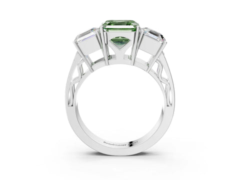 White gold Fancy Green Asscher Cut Diamond Three-Stone Ring with Prong Setting and Textured Band_27