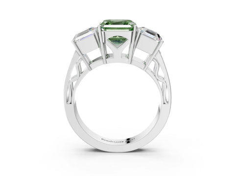 White gold Fancy Green Asscher Cut Diamond Three-Stone Ring with Prong Setting and Textured Band_33