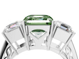 White gold Fancy Green Asscher Cut Diamond Three-Stone Ring with Prong Setting and Textured Band_34