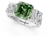 White gold Fancy Green Asscher Cut Diamond Three-Stone Ring with Prong Setting and Textured Band_36