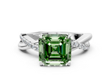White gold Fancy Green Asscher  Cut Diamond Twisted Band with Pavé Setting and Four-Prong Setting_17