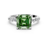 White gold Fancy Green Asscher  Cut Diamond Vine Band with Four-Prong Setting