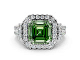 White gold Fancy Green Asscher  Cut Double Halo Diamond Engagement Ring with Pave Band and Four-Prong Setting_37